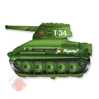 Фольгированный шар Фигура, Танк T-34, Зеленый, 1 шт.