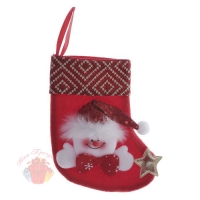 Носок для подарка Снеговик красный узор 13 см × 16 см