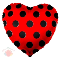 Шар 18/46 см Сердце, Черные точки, Красный, 1 шт.