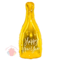 Шар (41''/104 см) Фигура, Бутылка Шампанское, Новогодние звезды, Золото, с гелием