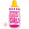 Шар (31''/79 см) Фигура, Бутылочка для девочки (сердечки), Розовый, 1 шт.