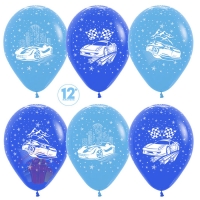 Воздушный Шар (12/30 см) Машины, Синий (041) Голубой(040), пастель, 5 ст, 12 шт.